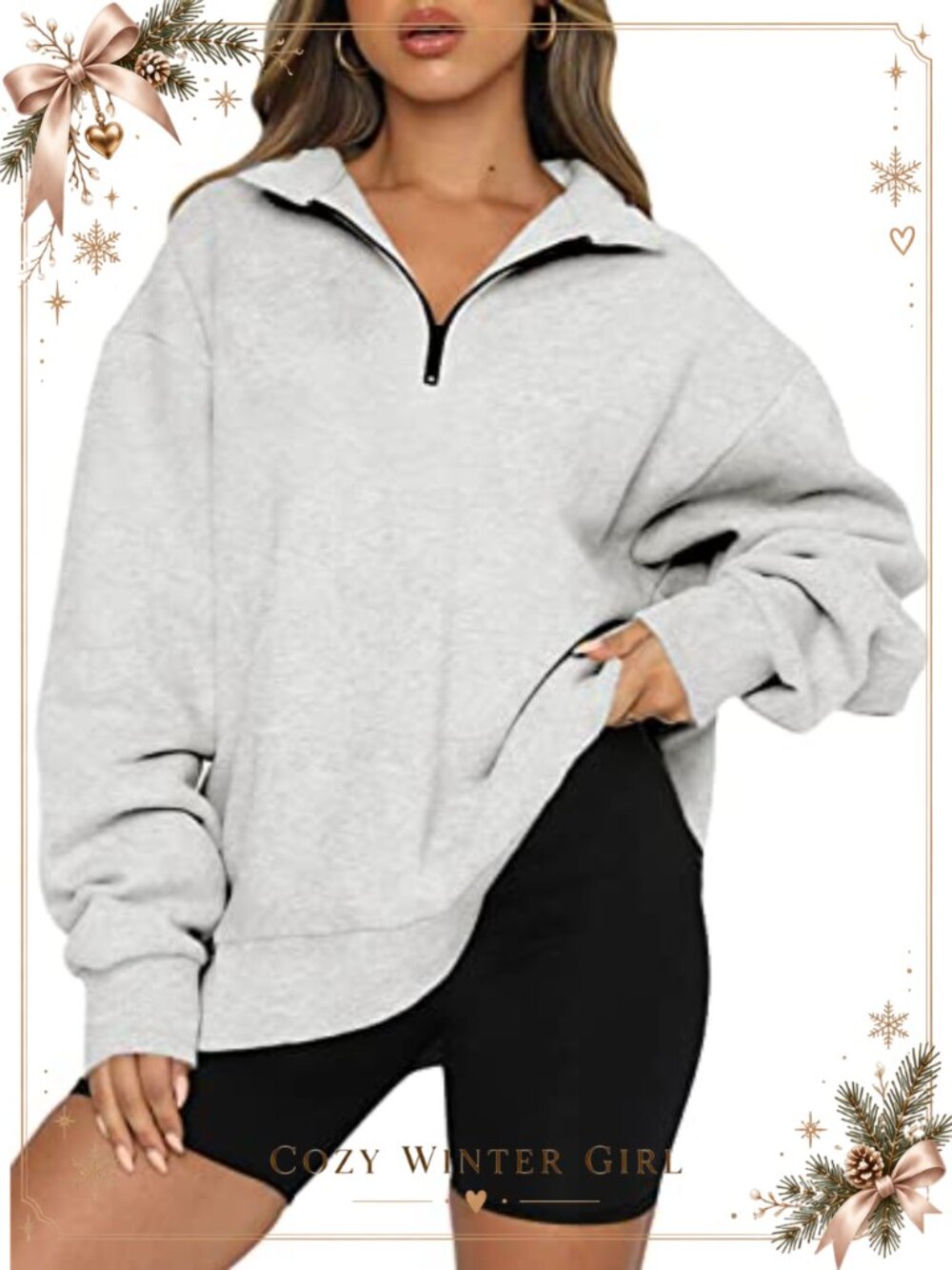 Oversized Fleece Half Zip Pullover Sweatshirt with Pockets